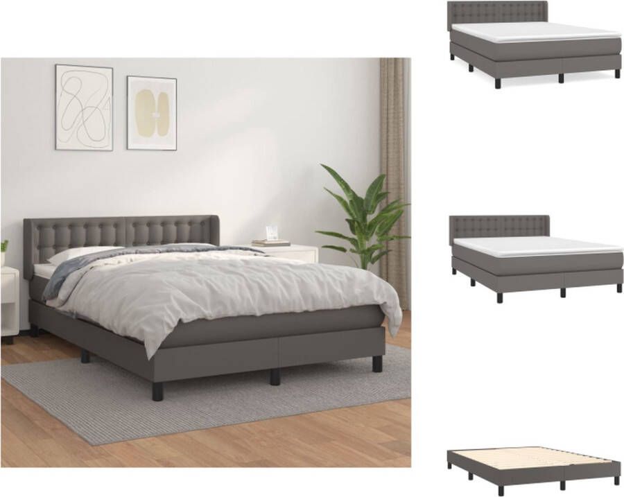 VidaXL Boxspring Bed Kunstleer Pocketvering Matras Middelharde Ondersteuning Huidvriendelijk Grijs 203x147x78 88cm Bed