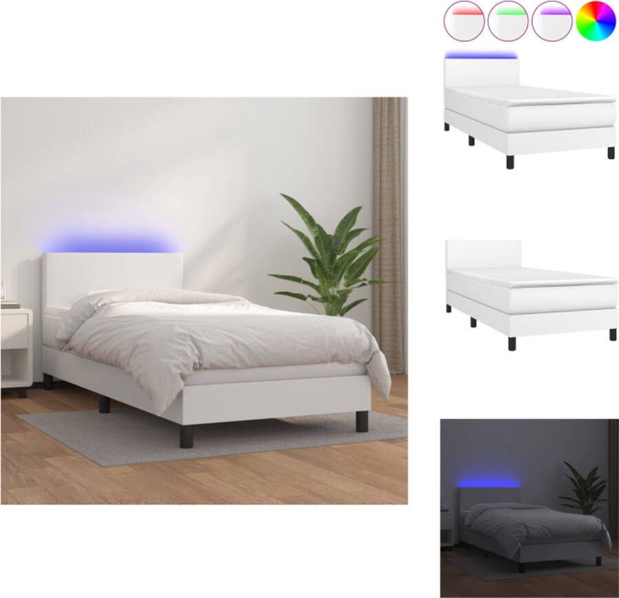 VidaXL Boxspring Bed Kunstleren Bedframe 90x190 cm Met LED-verlichting Bed