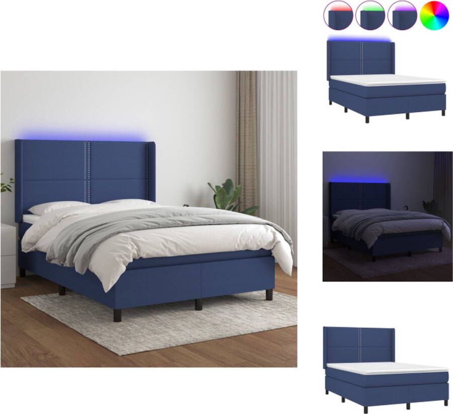 VidaXL Boxspring Bed LED 140 x 200 cm Blauw Bed