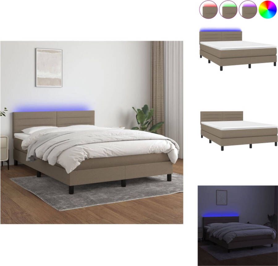 VidaXL Boxspring Bed LED 140x190 cm Pocketvering Matras Huidvriendelijk Topmatras Bed
