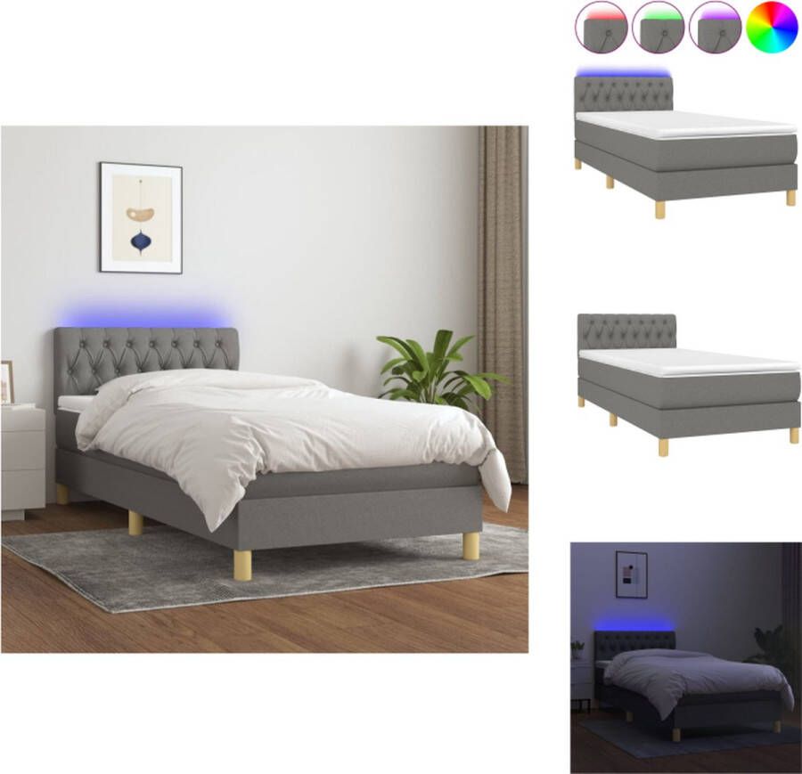 VidaXL Boxspring Bed LED Donkergrijs 203 x 90 x 78 88 cm Pocketvering matras Huidvriendelijk topmatras Bed