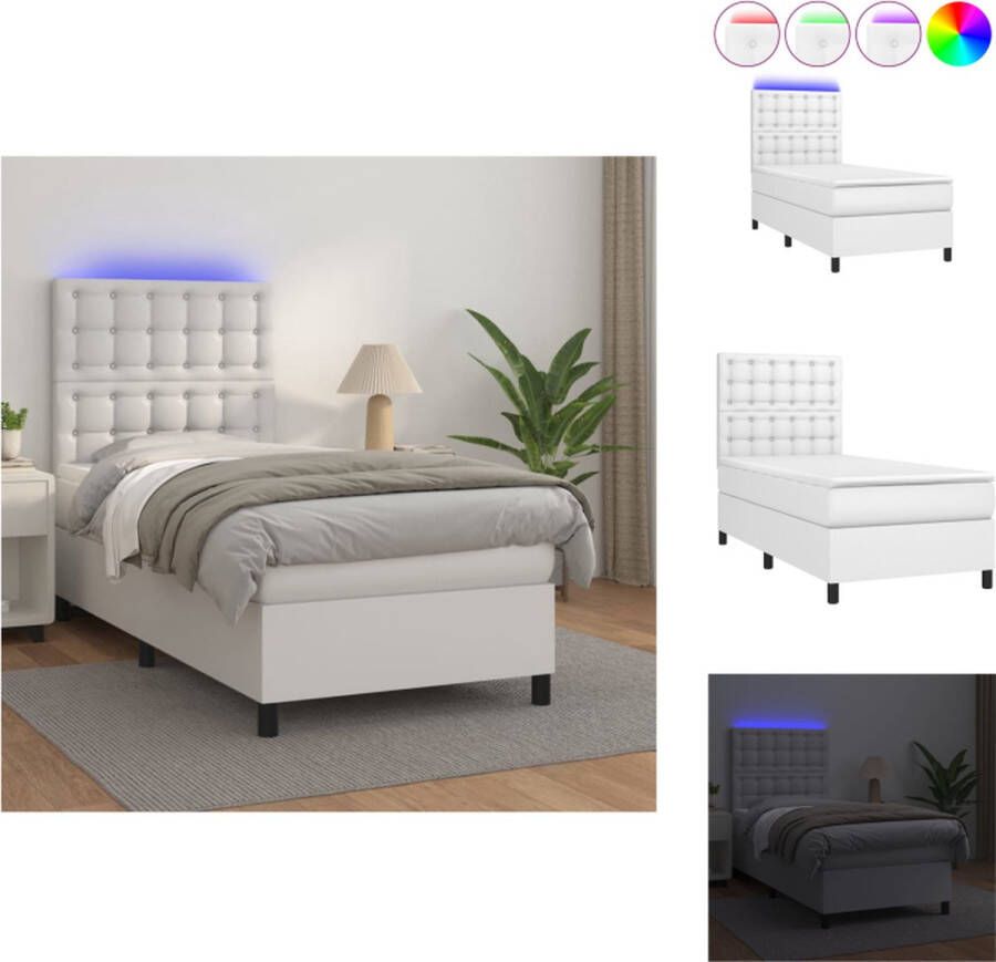 VidaXL Boxspring Bed LED Kunstleer 193 x 90 x 118 128 cm Wit Bed