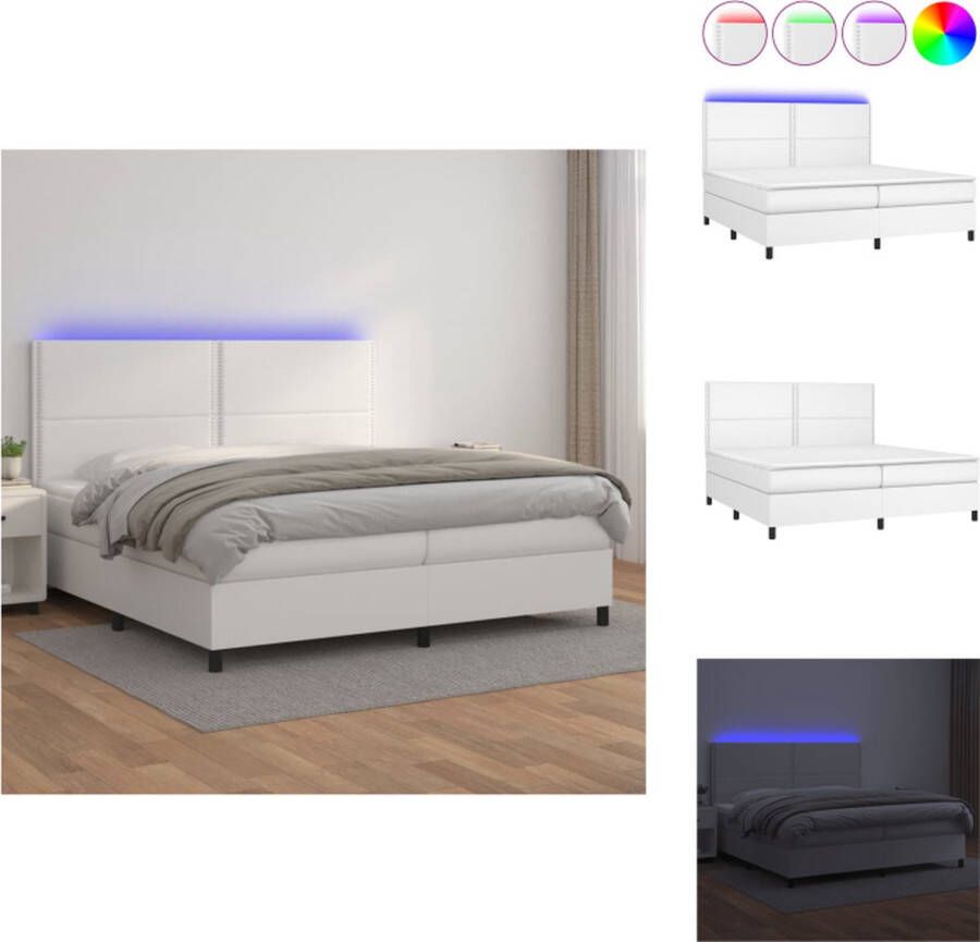 VidaXL Boxspring Bed LED Kunstleer 203x200x118 128 cm Wit Bed