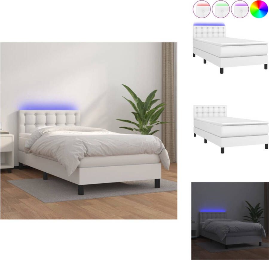VidaXL Boxspring Bed LED Kunstleer Pocketvering Matras Huidvriendelijk Topmatras 193x90x78 88 cm Bed