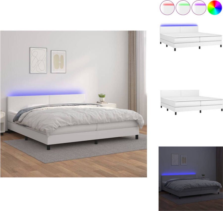 VidaXL Boxspring Bed LED Kunstleer Pocketvering Wit 203x200x78 88 cm Inclusief matras en topmatras Bed