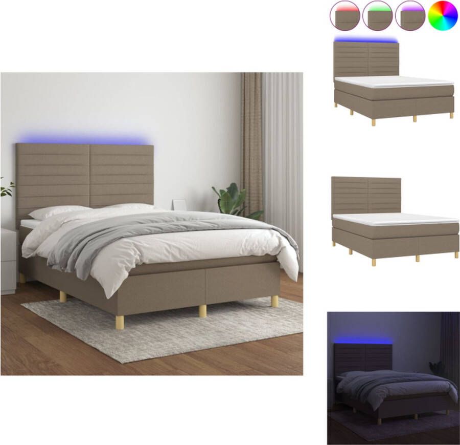 VidaXL Boxspring Bed LED Pocketvering 140x190x20 cm Taupe Bed