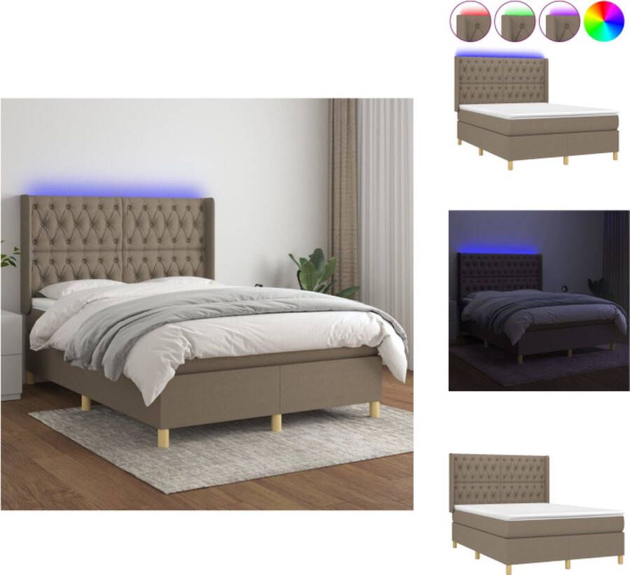 VidaXL Boxspring Bed LED Pocketvering Huidvriendelijk 140x200cm Bed