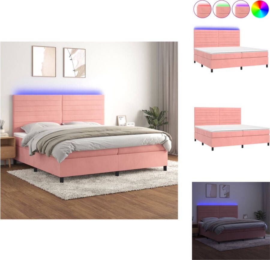 VidaXL Boxspring Bed LED Roze 203x200x128 cm Fluweel topmatras Bed