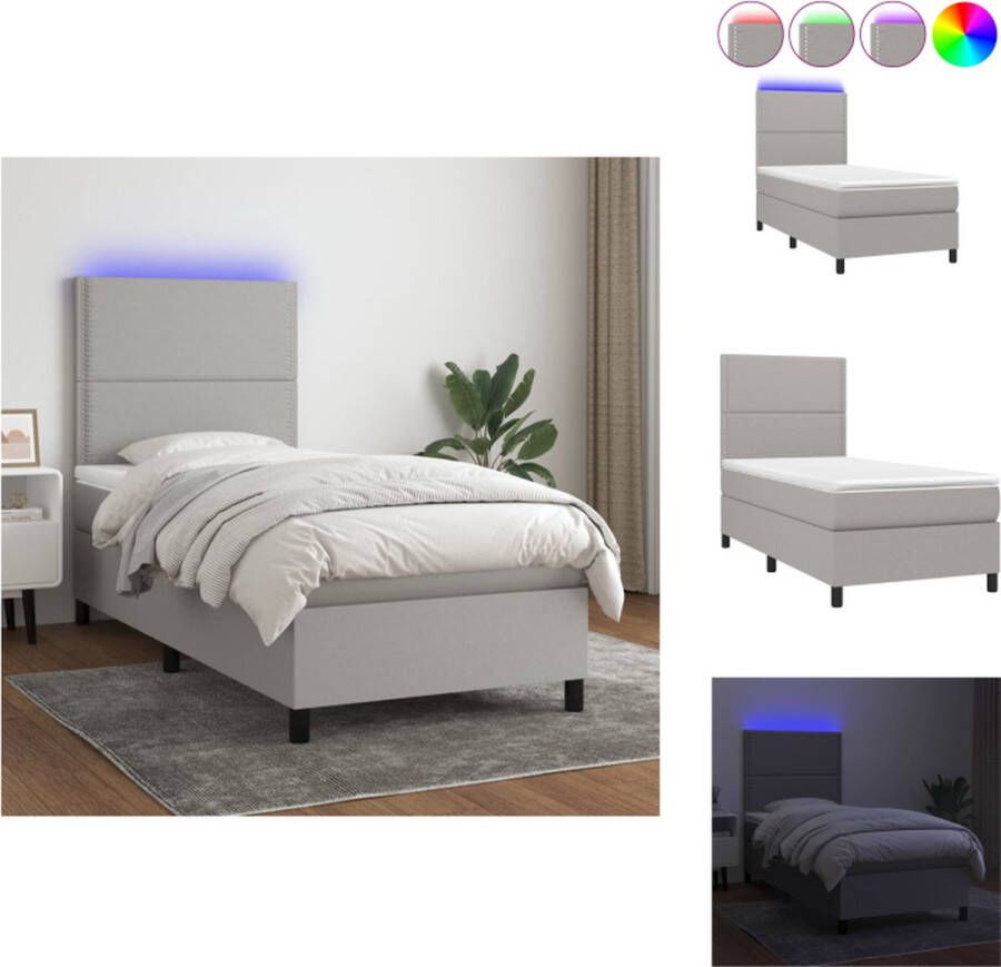 VidaXL Boxspring Bed Lichtgrijs 203 x 100 x 118 128 cm Verstelbaar hoofdbord Kleurrijke LED-verlichting Pocketvering matras Huidvriendelijk topmatras Inclusief montagehandleiding Bed