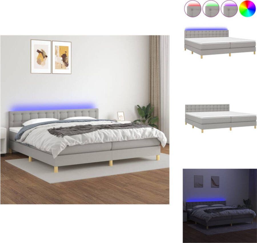 VidaXL Boxspring Bed Lichtgrijs 203 x 200 x 78 88 cm Verstelbaar hoofdbord LED-verlichting Pocketvering matras Huidvriendelijk topmatras Inclusief montagehandleiding Bed