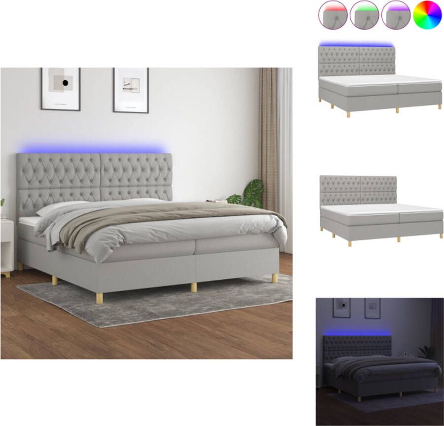 VidaXL Boxspring Bed Lichtgrijs 203x200x118 128cm Met verstelbaar hoofdbord LED verlichting Pocketvering matras Huidvriendelijk topmatras Inclusief montagehandleiding Bed