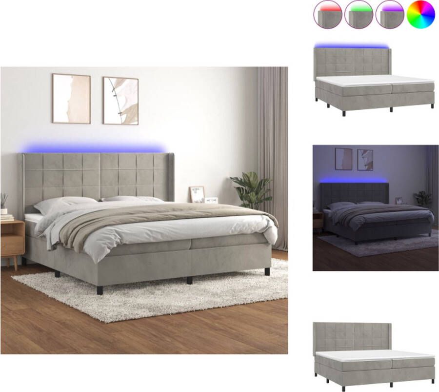 VidaXL Boxspring Bed Lichtgrijs Fluweel 203x203cm Verstelbaar hoofdbord LED-verlichting Pocketvering Bed