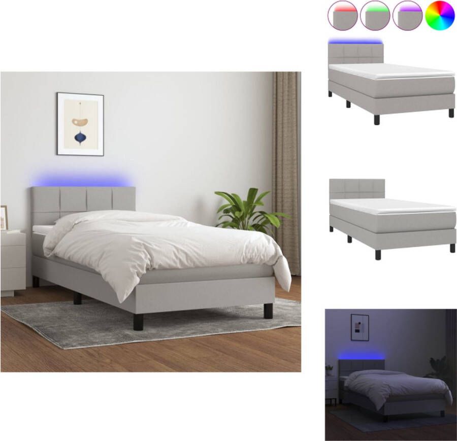 VidaXL Boxspring Bed Lichtgrijs LED-verlichting Pocketvering matras Huidvriendelijk topmatras Bed