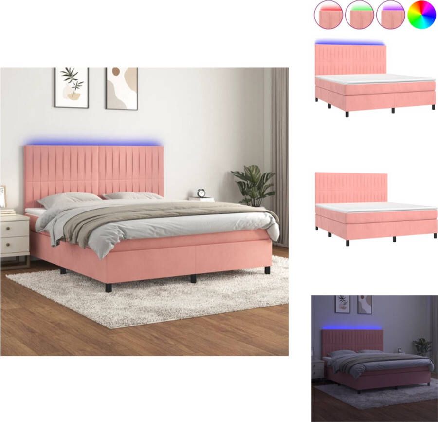 VidaXL Boxspring Bed Luxueus bed met LED-verlichting 180x200 cm Materiaal- Fluweel Mattress- Pocketvering schuim Topmatras- Schuim Kleur- Roze Bed