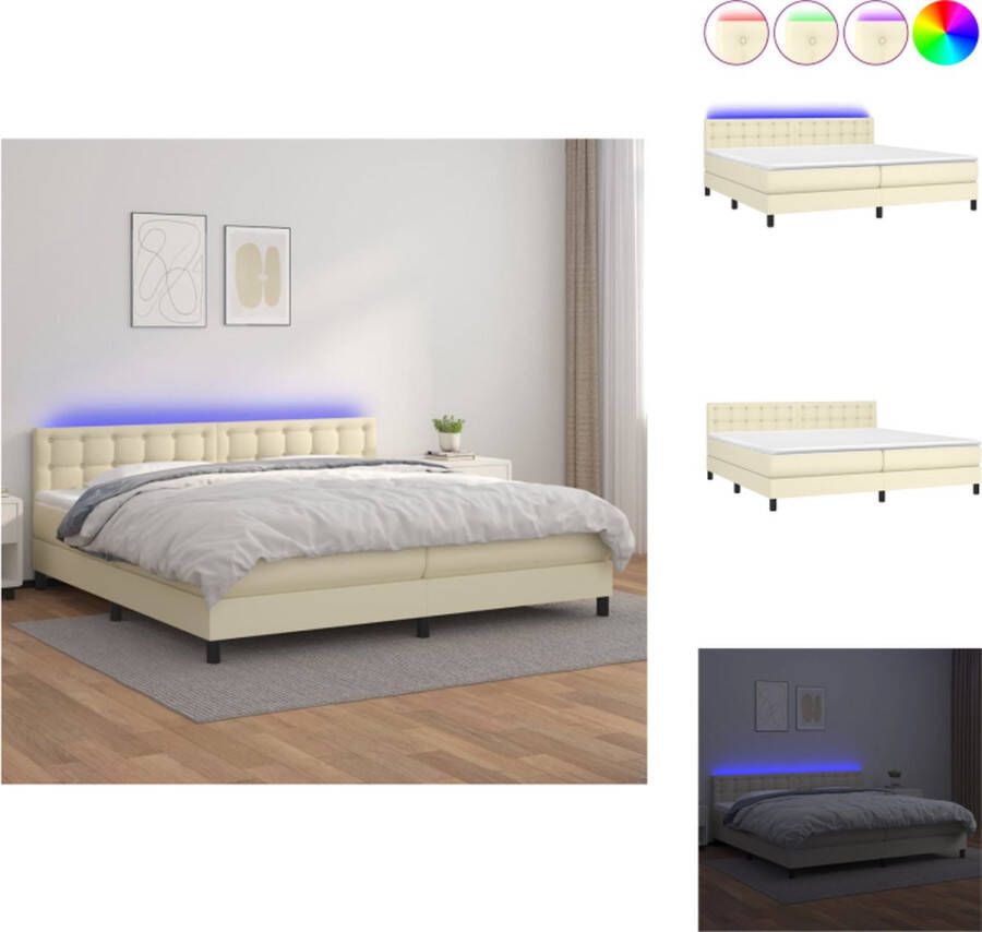 VidaXL Boxspring Bed met Pocketvering Matras 203 x 200 cm Duurzaam Kunstleer Verstelbaar Hoofdbord Kleurrijke LED-verlichting Bed