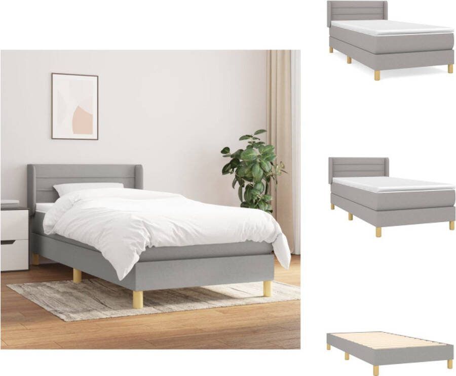 VidaXL Boxspring Bed Pocketvering 193x93x78 88 cm Lichtgrijs Met verstelbaar hoofdbord Duurzaam materiaal Middelharde ondersteuning Huidvriendelijk topmatras Inclusief matras en montagehandleiding Bed