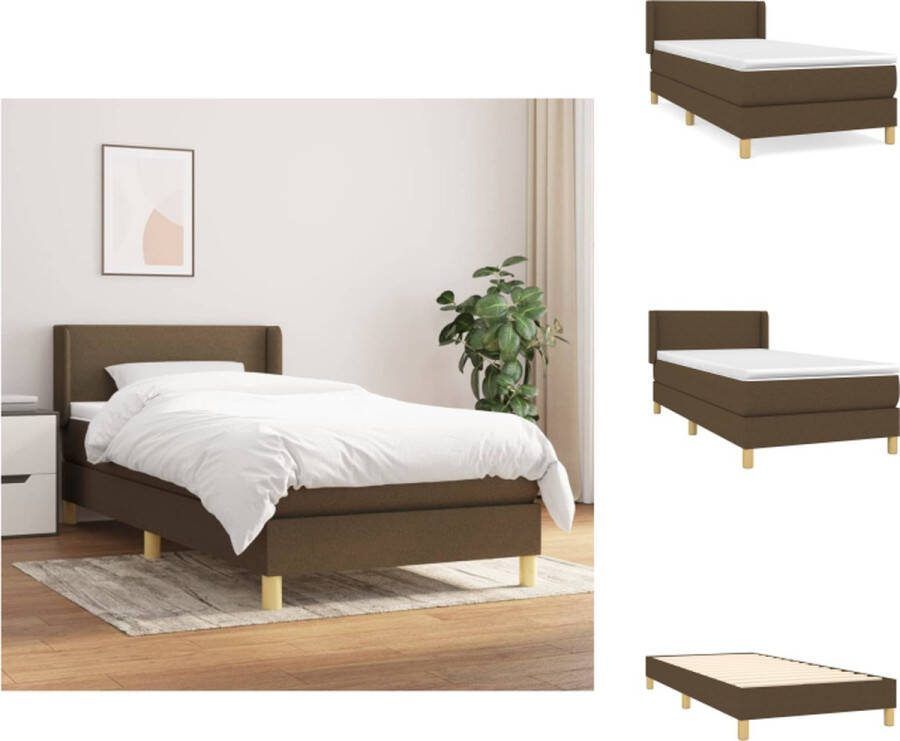 VidaXL Boxspring Bed Pocketvering Matras Middelharde Ondersteuning Huidvriendelijk Topmatras 90x200 cm Donkerbruin Bed