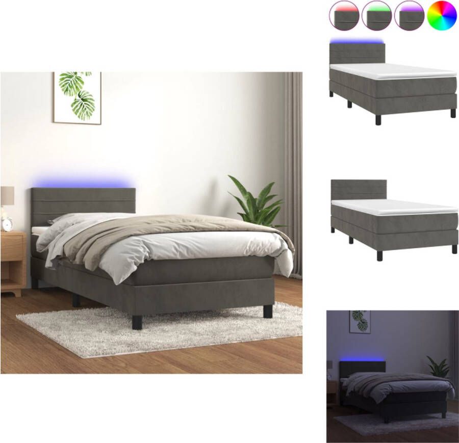 VidaXL Boxspring Bed Zacht Fluweel Verstelbaar Hoofdbord Kleurrijke LED-verlichting Pocketvering Matras Huidvriendelijk Topmatras 203 x 80 x 78 88 cm Bed