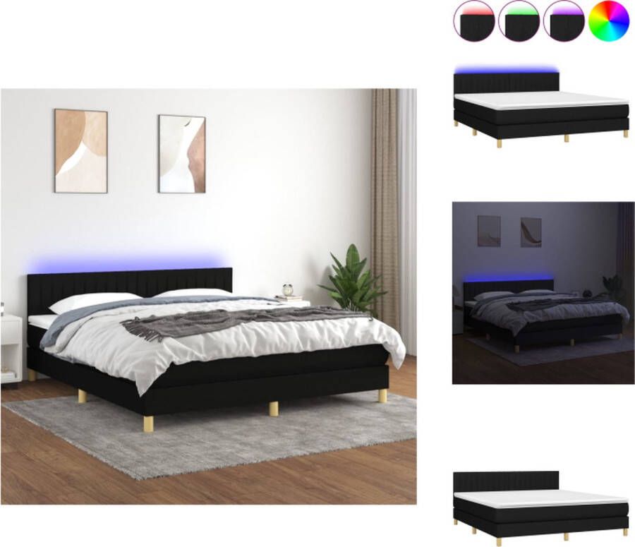 VidaXL Boxspring Bed Zwart 203x180x78 88 cm Verstelbaar hoofdbord Kleurrijke LED-verlichting Pocketvering matras Huidvriendelijk topmatras Incl montagehandleiding Bed