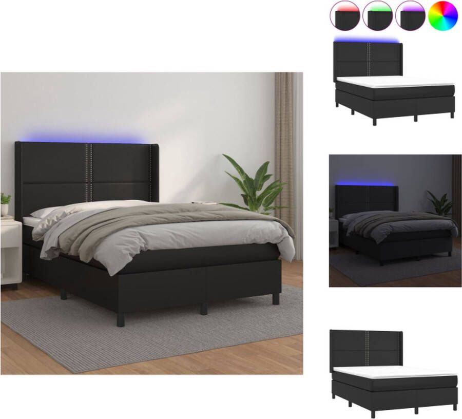 VidaXL Boxspring Bed Zwart Kunstleer 193x147x118 128 cm LED-verlichting Bed