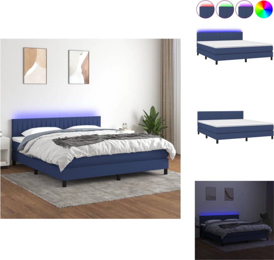 VidaXL Boxspring Blauw 180x200 Verstelbaar Hoofdbord LED Pocketvering Matras Huidvriendelijk Topmatras Bed