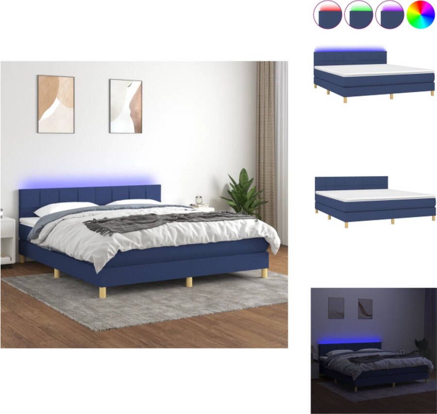 VidaXL Boxspring Blauw 180x200 Verstelbaar hoofdbord LED-verlichting Bed