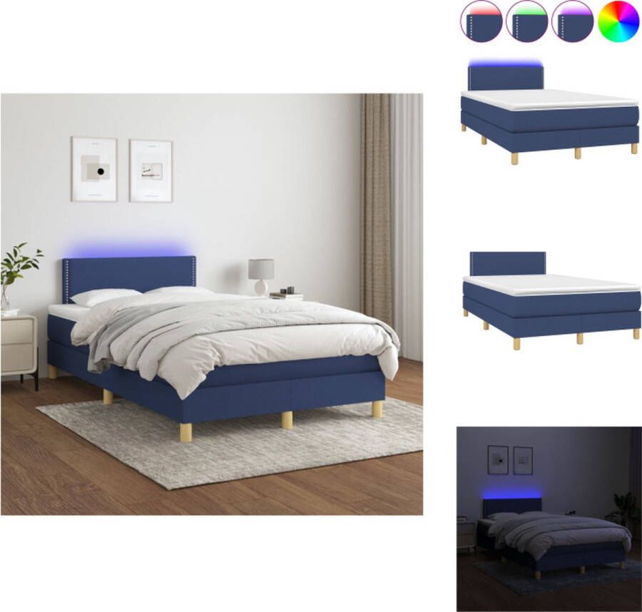 VidaXL Boxspring Blauw Bed 203x120x78 88cm Verstelbaar hoofdbord Kleurrijke LED-verlichting Pocketvering matras Huidvriendelijk topmatras Inclusief LED-strip Bed