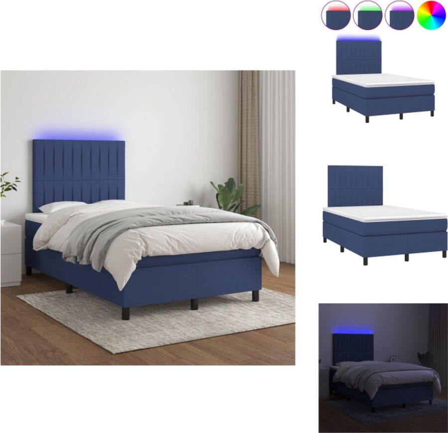VidaXL Boxspring Blauw Bedframe Matras en Topmatras 203 x 120 cm LED Bed