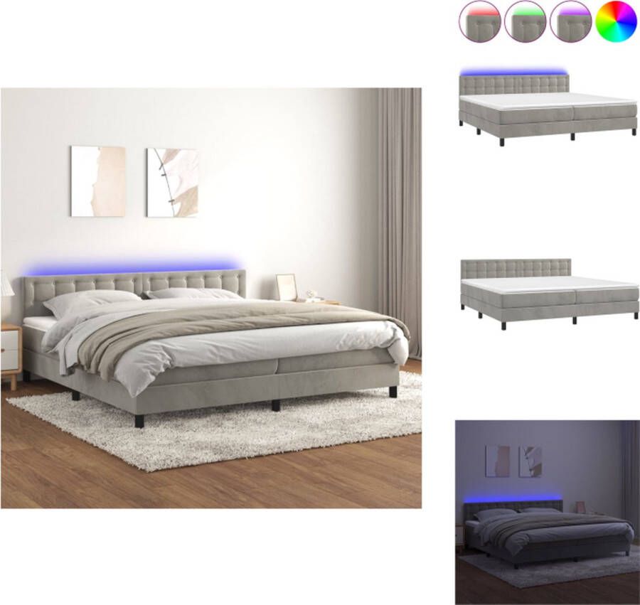 VidaXL Boxspring Complete Set 203 x 200 x 78 88 cm LED en fluweel Pocketvering matras Huidvriendelijk topmatras Bed