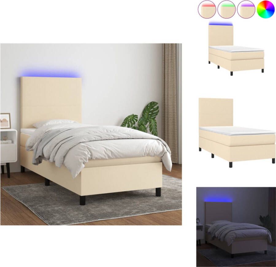 VidaXL Boxspring Crème 203x100x118 128 cm LED pocketvering Bed