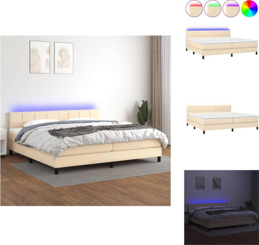 VidaXL Boxspring Crème 203x200 cm Verstelbaar hoofdbord LED-verlichting Bed