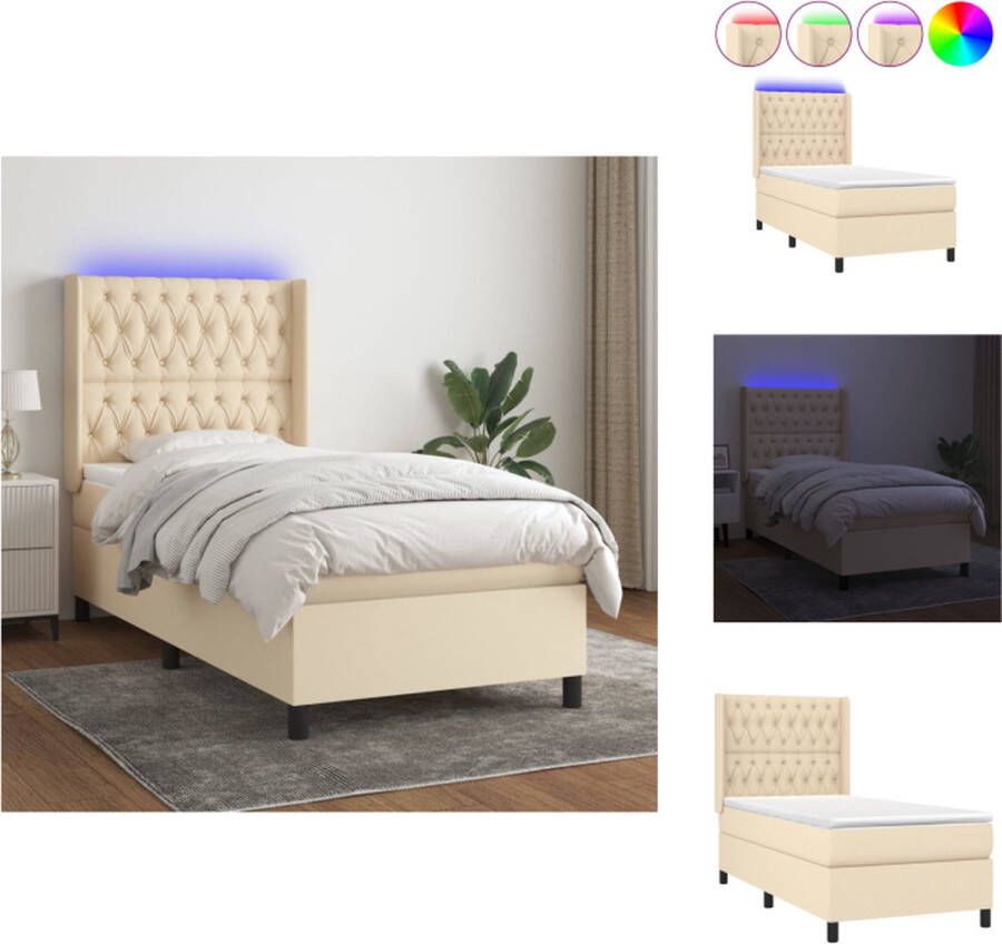 VidaXL Boxspring Crème 203x93x118 128 cm LED pocketvering Bed