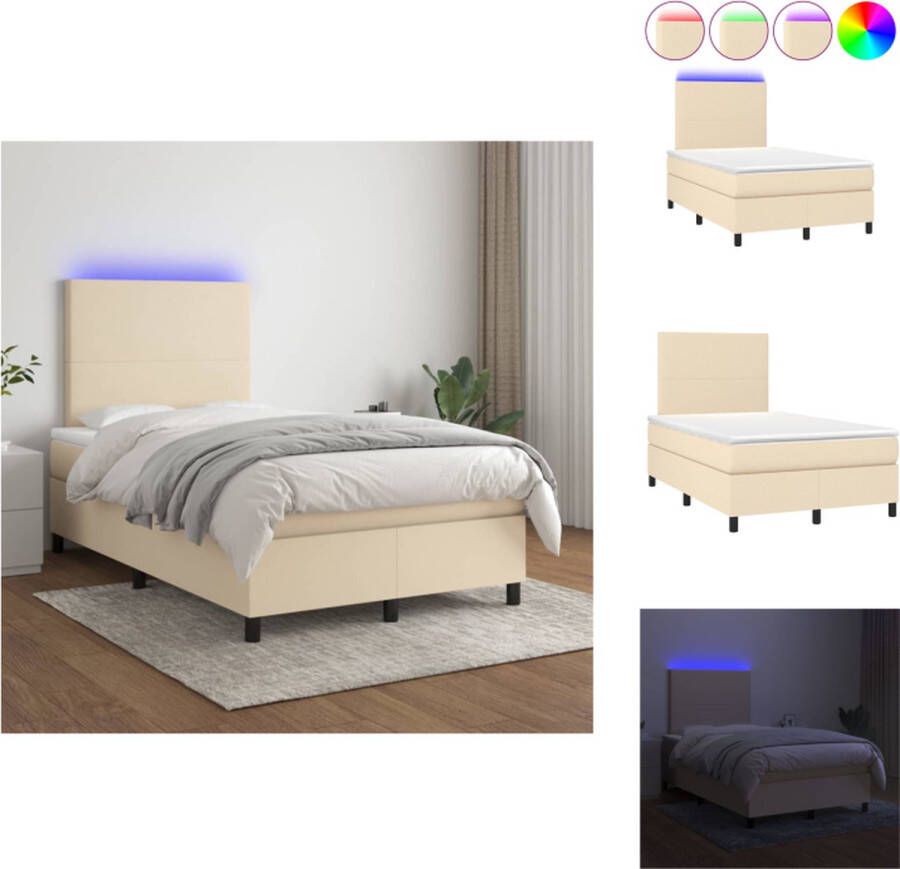 VidaXL Boxspring Crème Met Matras en LED 203x120x118 128cm Verstelbaar hoofdbord Pocketvering matras Huidvriendelijk topmatras LED-verlichting 55cm IP65 Bed