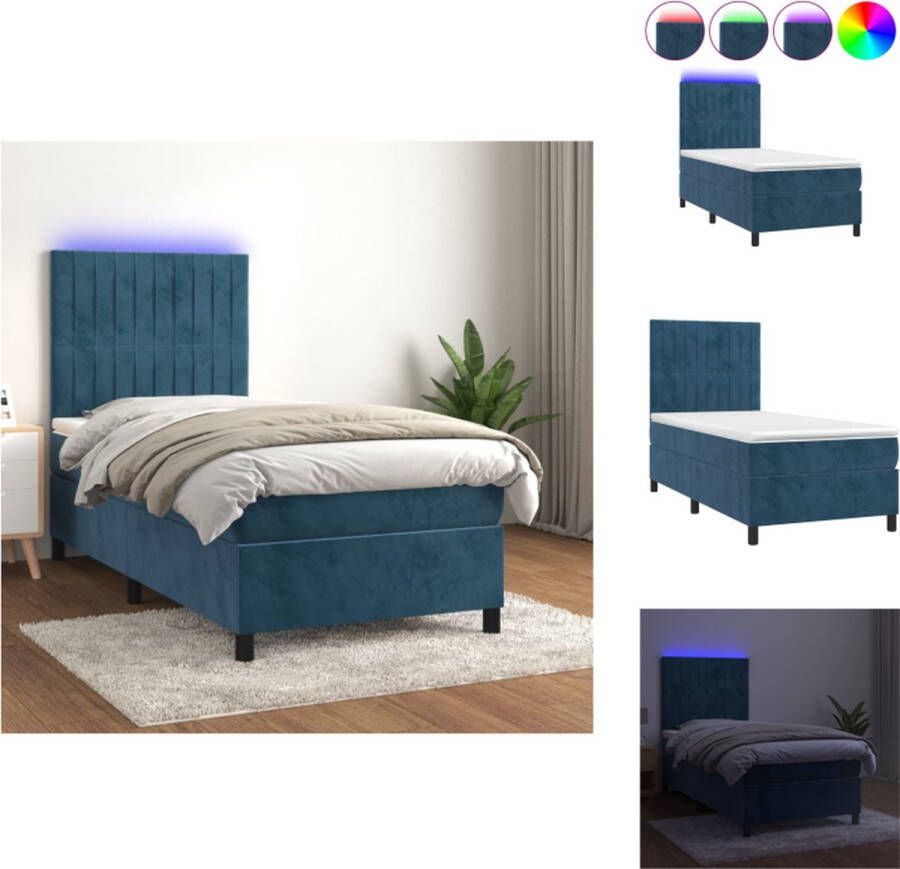 VidaXL Boxspring Dark Blue Velvet LED 203x100x118 128cm Adjustable Headboard Bed