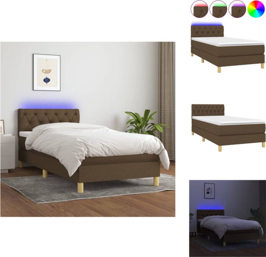 VidaXL Boxspring Dark Brown LED 203x80x78 88cm Breathable Durable Fabric Adjustable Headboard Colorful LED Lighting Pocket Spring Mattress Skin-Friendly Topper USB Port Easy Assembly Bed