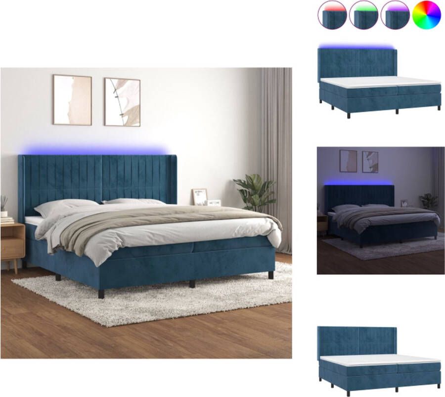 VidaXL Boxspring Donkerblauw 203x203x118 128 cm Fluweel met LED en Pocketvering Bed
