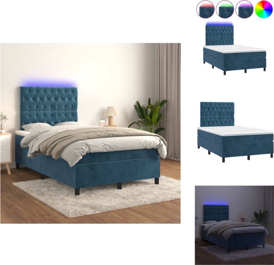 VidaXL Boxspring donkerblauw fluweel 203 x 120 x 118 128 cm LED pocketvering Bed