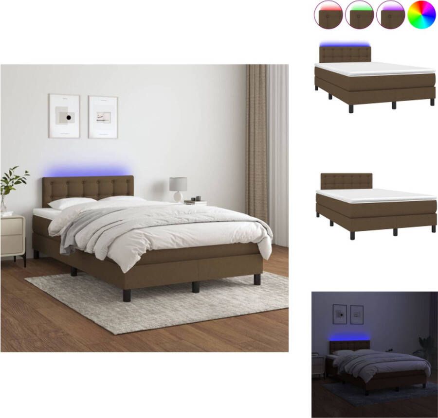VidaXL Boxspring donkerbruin 203x120x78 88 cm LED-verlichting Bed