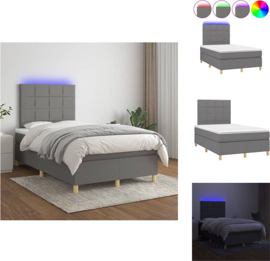 VidaXL Boxspring Donkergrijs 203x120x118 128 cm LED Pocketvering Matras Huidvriendelijk Inclusief Montagehandleiding USB Bed