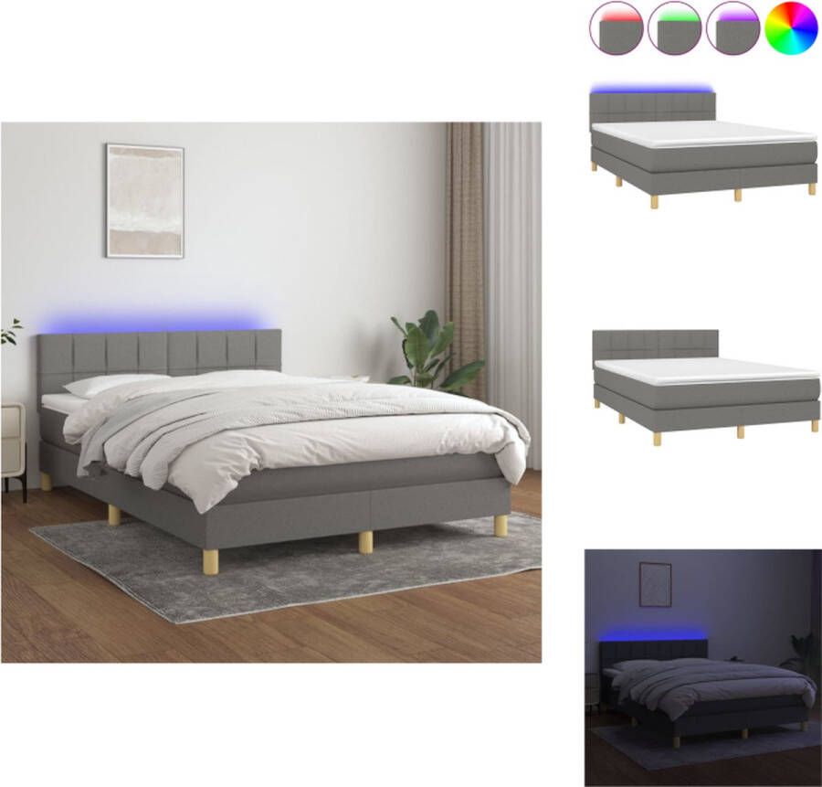 VidaXL Boxspring Donkergrijs 203x144x78 88 cm LED Pocketvering Matras Huidvriendelijk Topmatras Bed