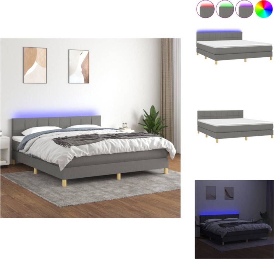 VidaXL Boxspring Donkergrijs LED 203 x 160 x 78 88 cm Duurzaam materiaal Bed