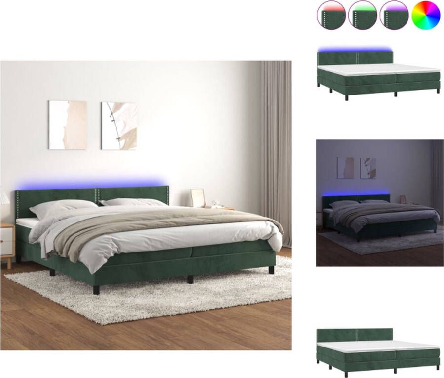 VidaXL Boxspring Donkergroen Fluweel LED 203x200x78 88 cm Pocketvering Bed