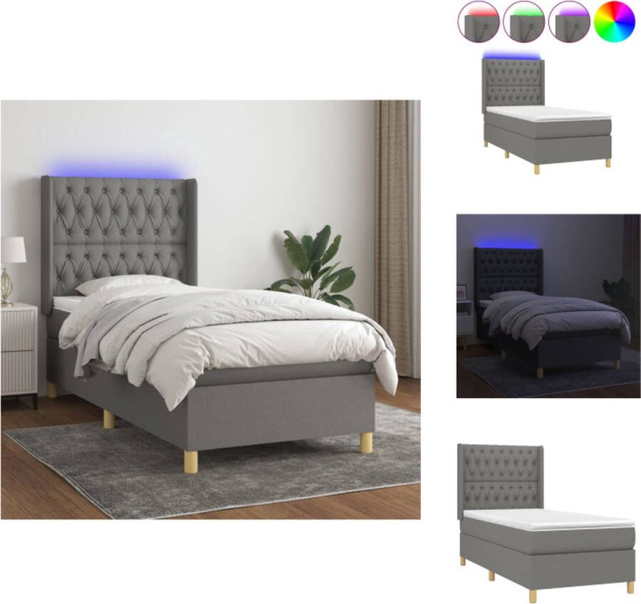 VidaXL Boxspring Dreams Donkergrijs 203x103x118 128 LED Pocketvering Huidvriendelijk Bed