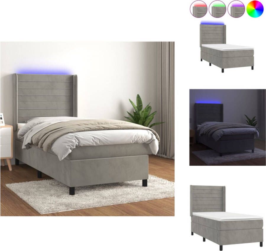 VidaXL Boxspring Dynasty Bed met Matras en LED 193x93x118 128 cm Lichtgrijs fluweel Bed