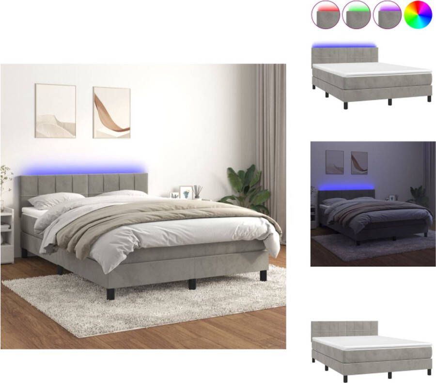 VidaXL Boxspring Fluweel Pocketvering LED-verlichting 203x144x78 88 cm Bed