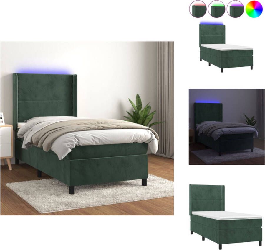 VidaXL Boxspring Fluwelen Bed met LED en Pocketvering 203x103x118 128cm Donkergroen Bed