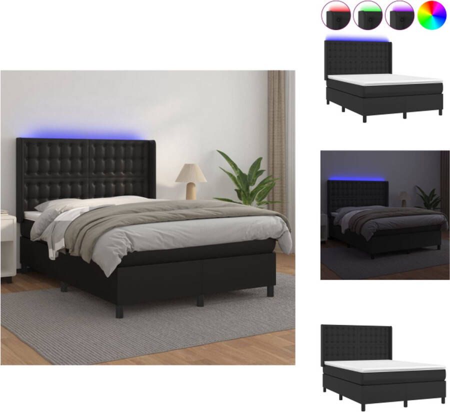 VidaXL Boxspring Kingsize Kunstleer 203x147x118 128 cm LED Bed