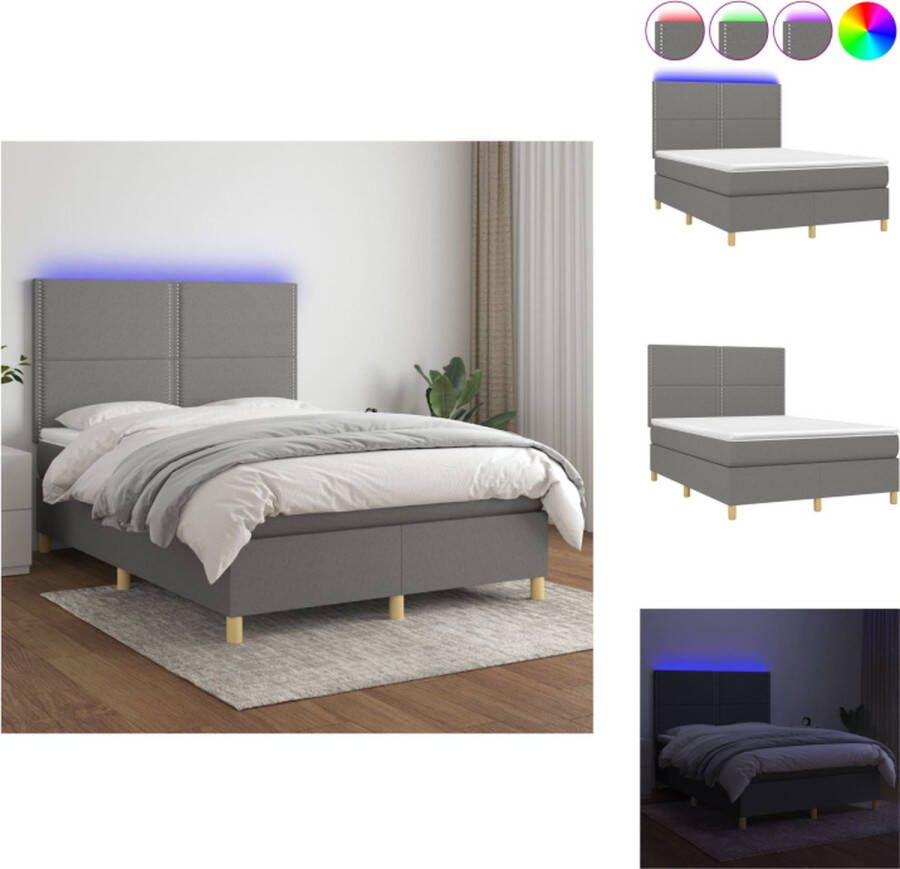 VidaXL Boxspring LED 140 x 190 cm donkergrijs pocketvering Bed