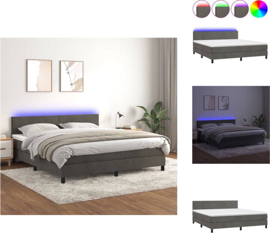 VidaXL Boxspring LED 160x200 Donkergrijs Fluweel Pocketvering Bed