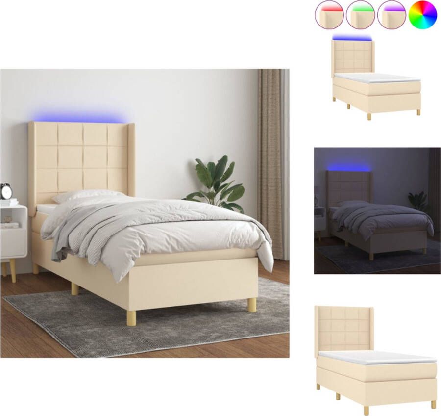 VidaXL Boxspring LED 203 x 103 x 118 128 cm Crème Stof Pocketvering Huidvriendelijk Bed